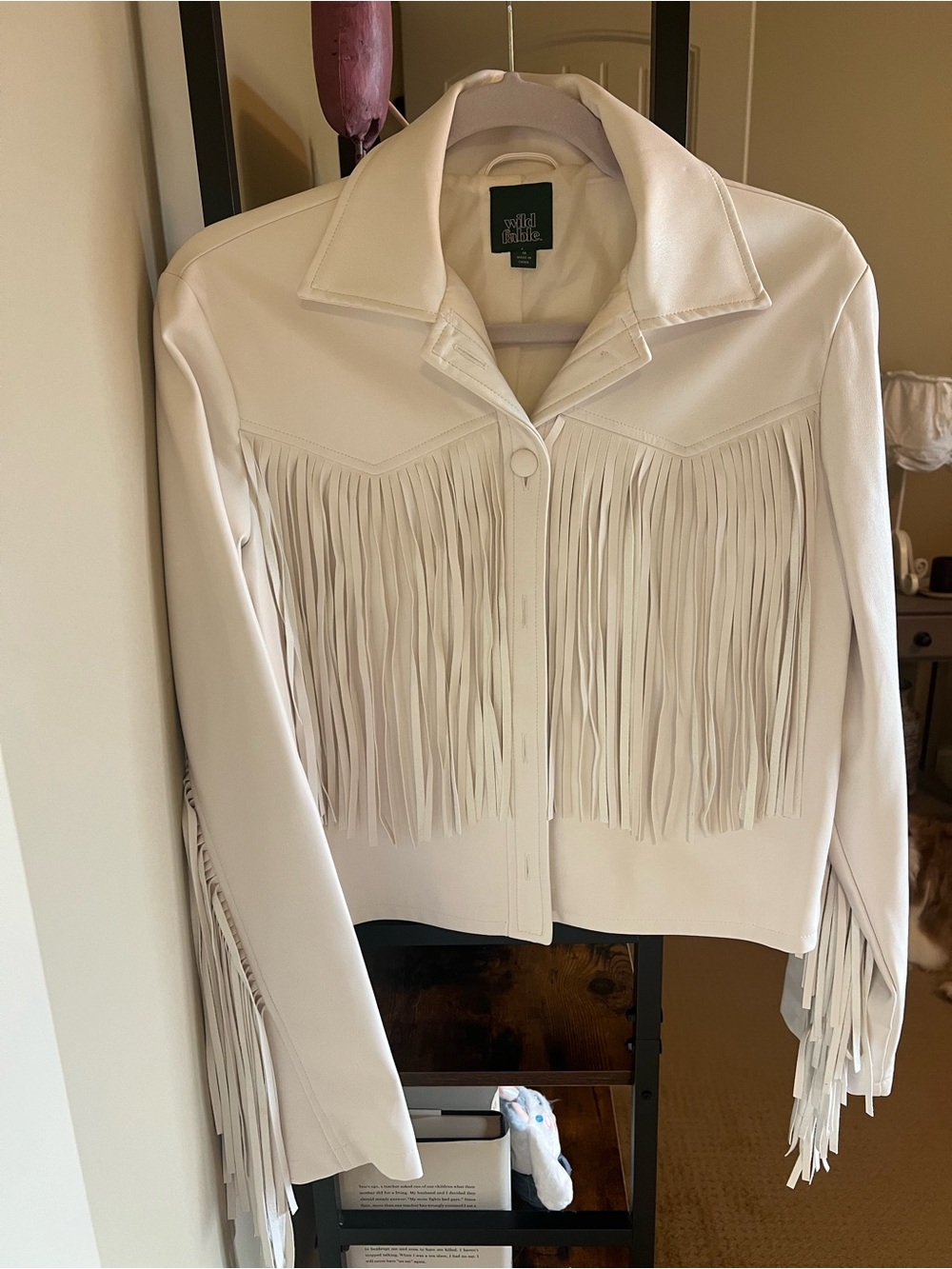 wild fable White Fringe Faux Leather Jacket